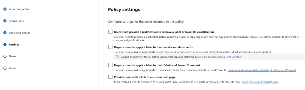 purview sensitivity label publish policy