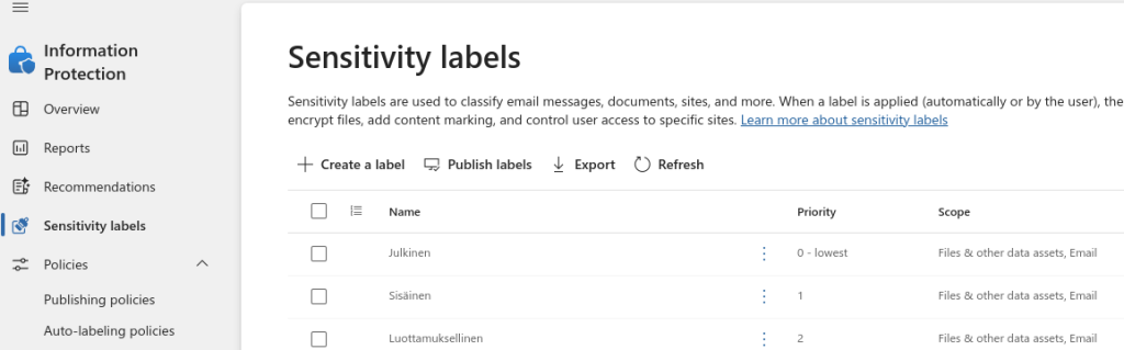 jannenevalainen.com sensitivity labels purview